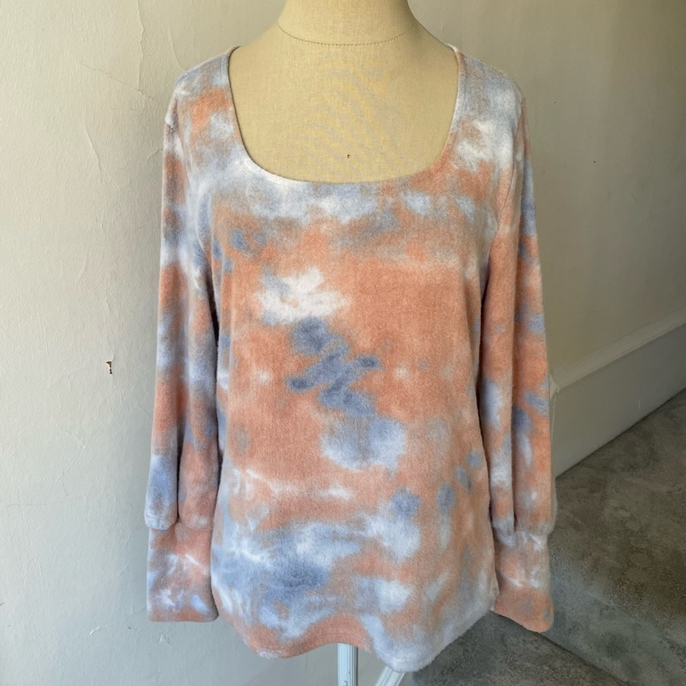 Anthropologie W5 Concepts Smoky Peach Cozy Knit Tie Dye Balloon Sleeve Top EUC S